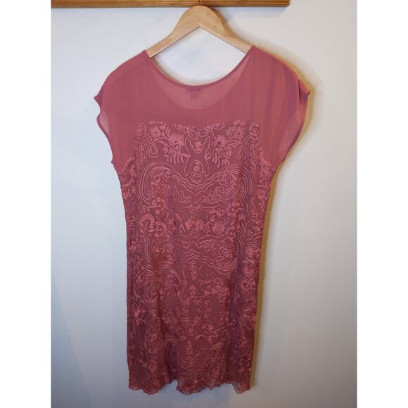 Sundance Lillian Rose Mauve Pink Embossed Floral Dress Small Boho Wedding Summer - Picture 6 of 8